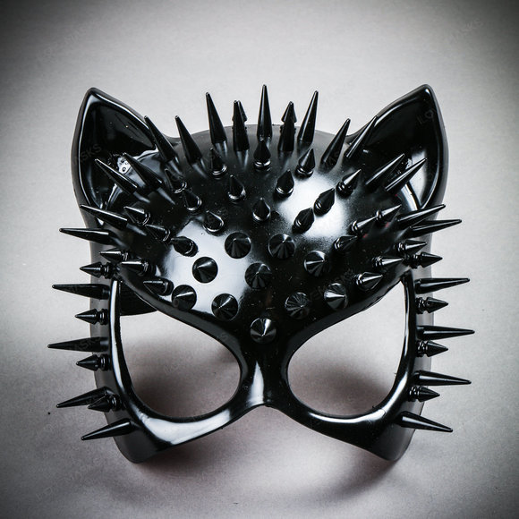 Cat Steampunk Spikes Masquerade Sexy Face Mask - Black - Picture 2 of 10